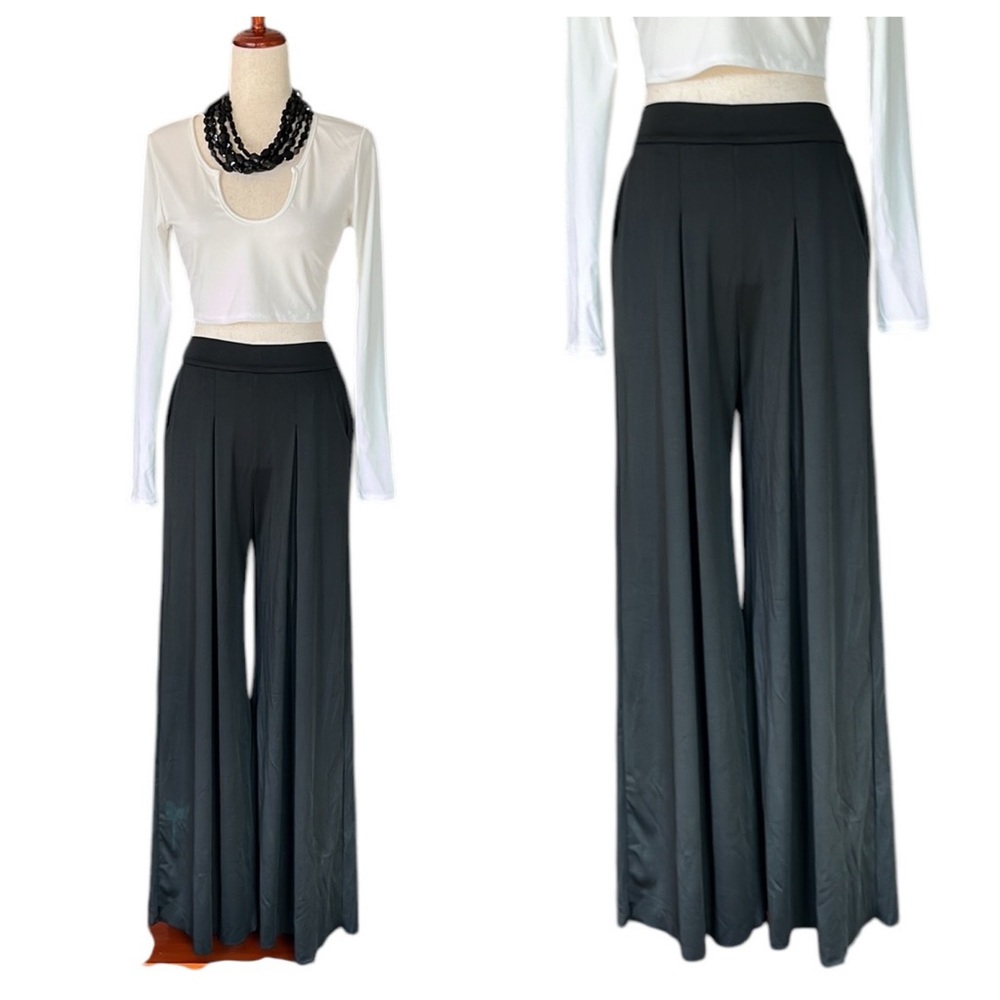 Elainone Black Wide Leg Pull On Pants With Pockets